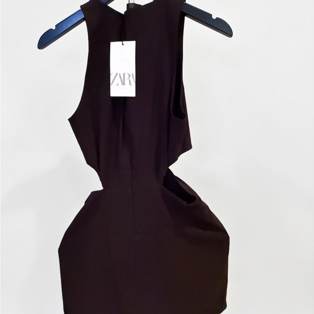 Zara Black Midi Dress with Cut-Out Detail - Picture 5 of 7